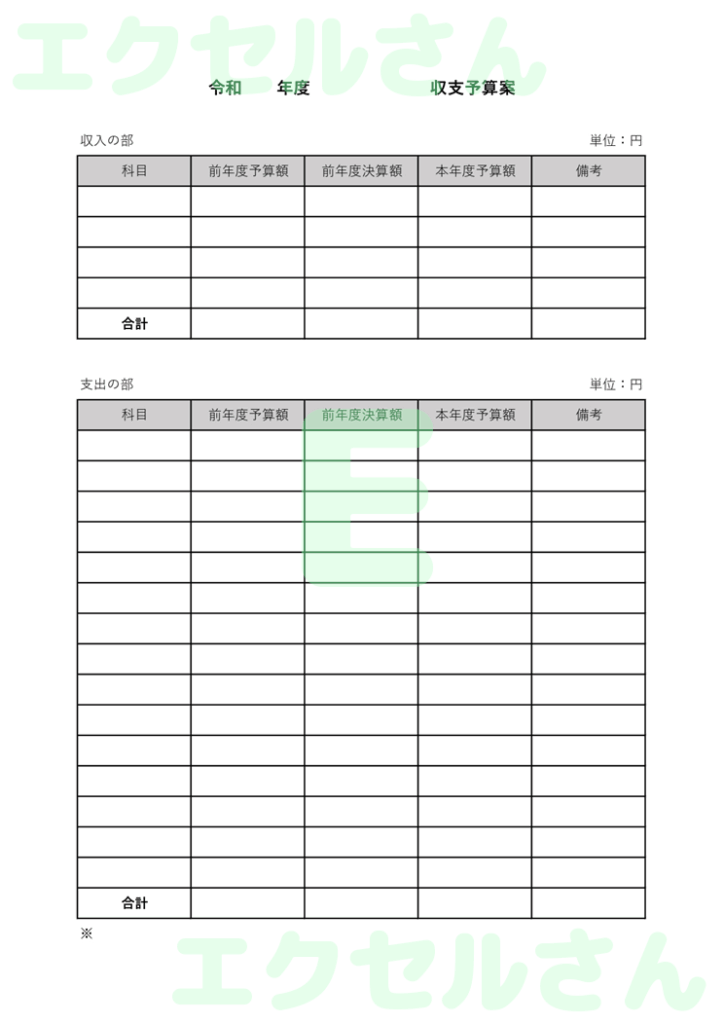 自治会予算案:Excel無料A