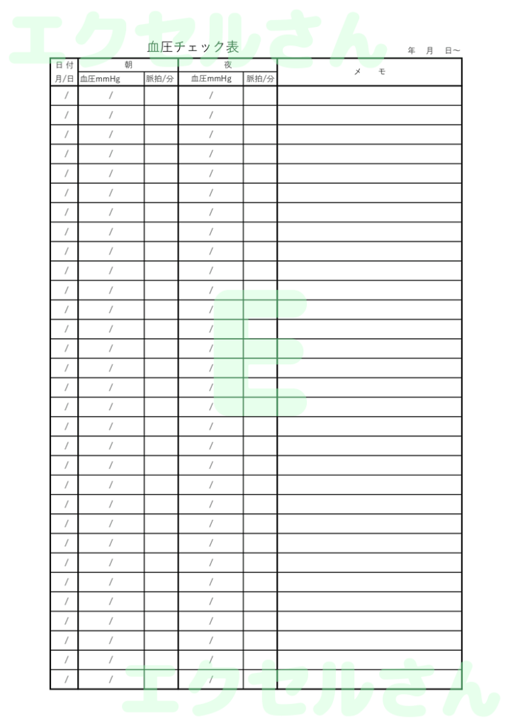 血圧チェック表:Excel無料