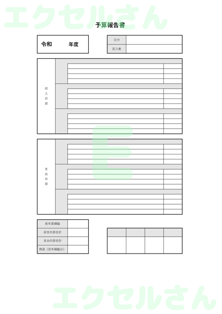 予算報告書:Excel無料A4