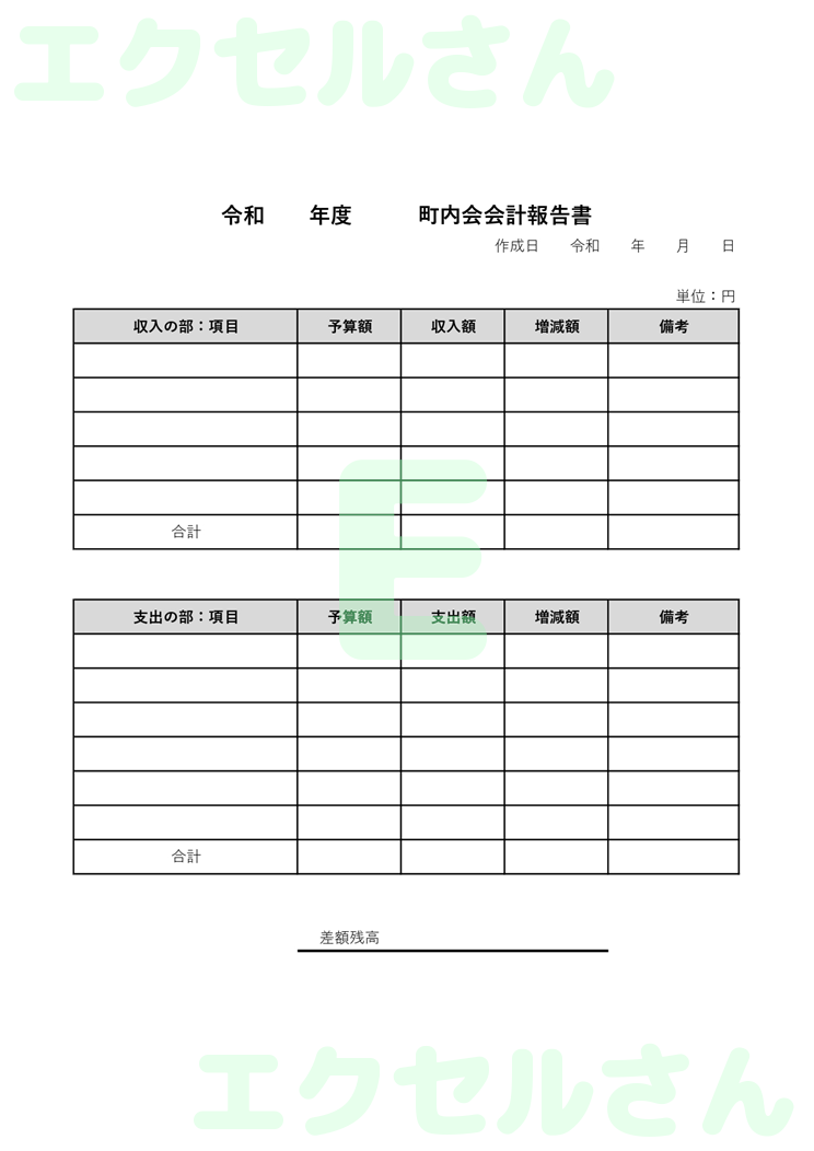 町内会会計報告書：Excel無料A4テンプレートをダウンロード！ビジネスをスムーズに♪-00557