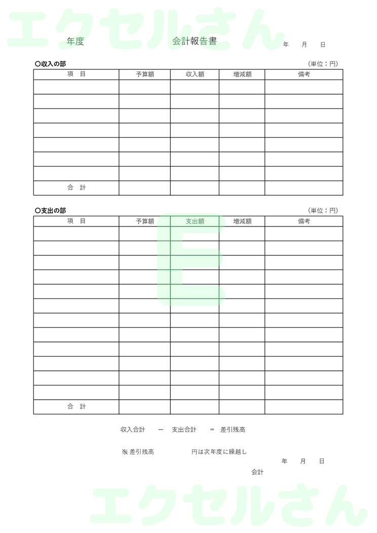 会計報告書：Excel無料A4テンプレートをダウンロード！文字入力するだけ♪-00610
