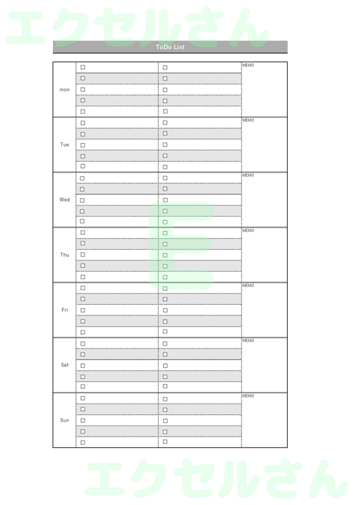 週間TODOリスト：Excel