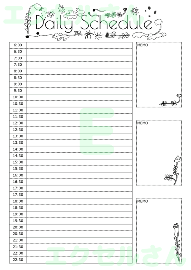 24時間スケジュール表：Exc