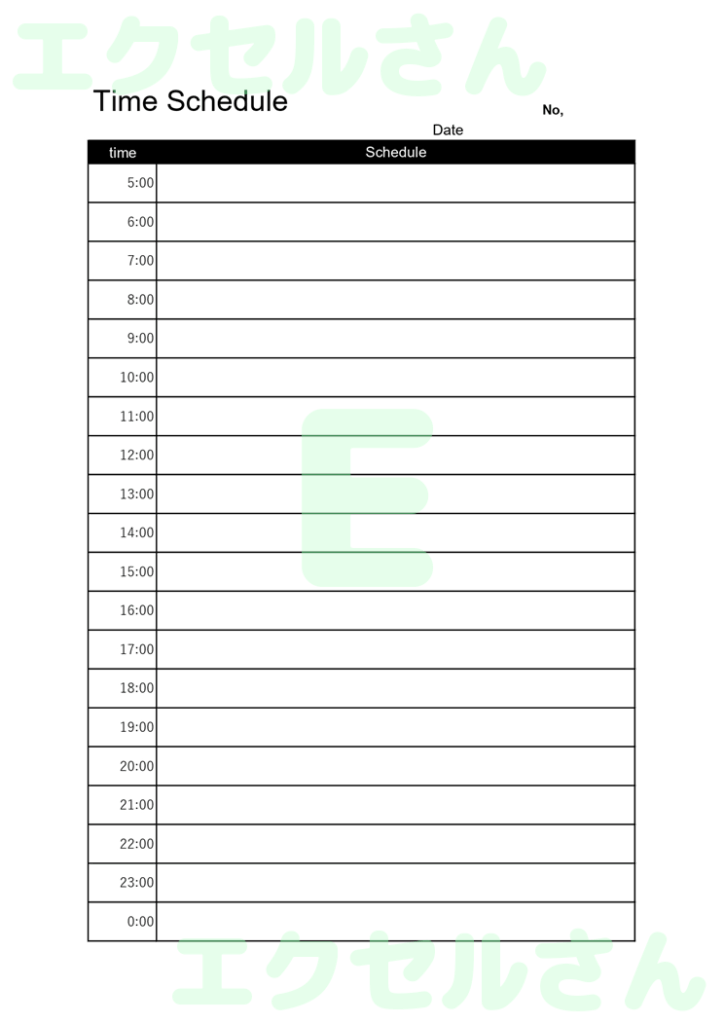 タイムスケジュール表：Exce