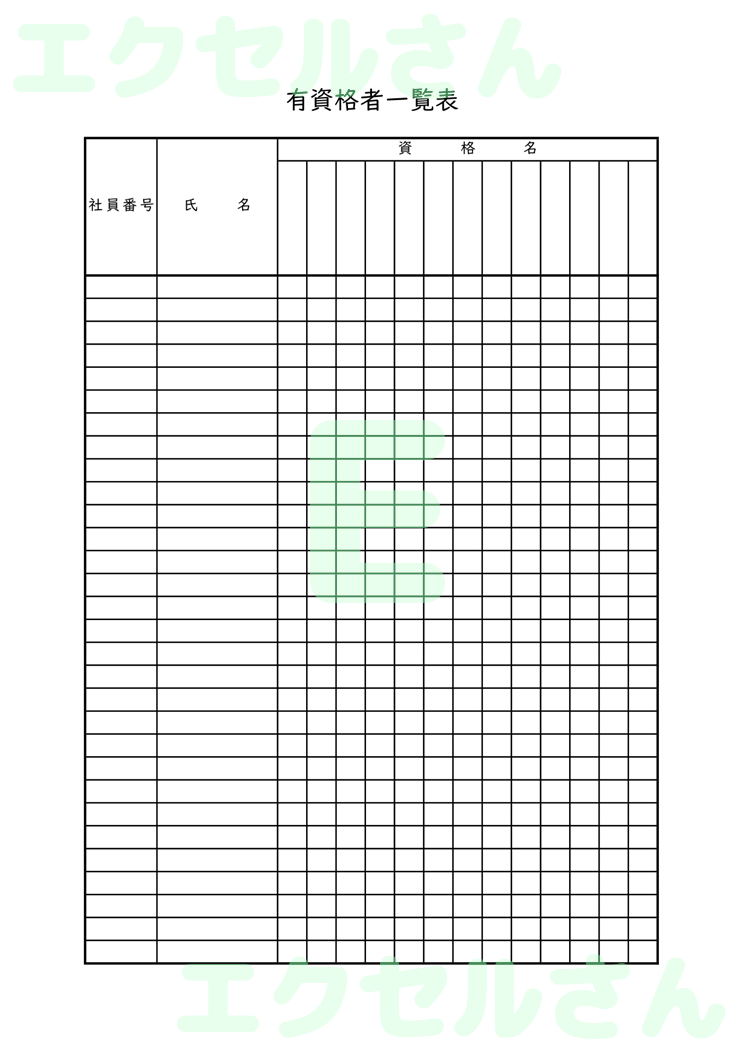 有資格者一覧表：Excel無料A4テンプレートをダウンロード！便利なフォーマット♪-00944