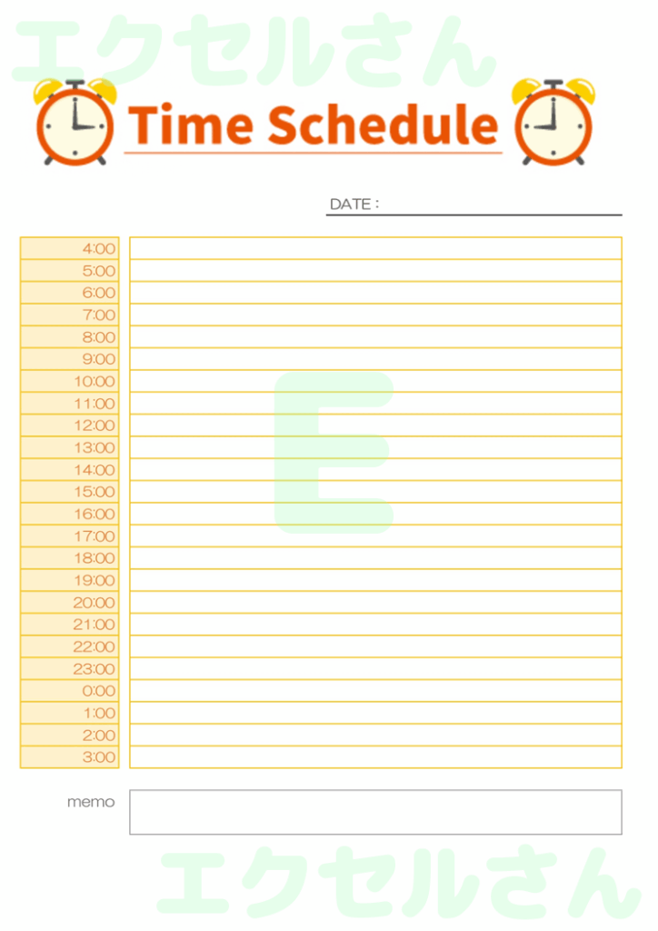 24時間スケジュール表：Exc