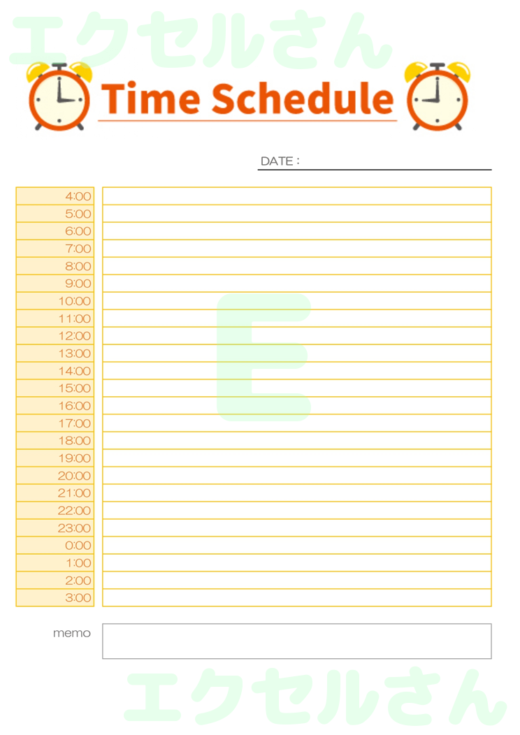 24時間スケジュール表：Excel無料A4テンプレートをダウンロード！書類作成におすすめ♪-01148