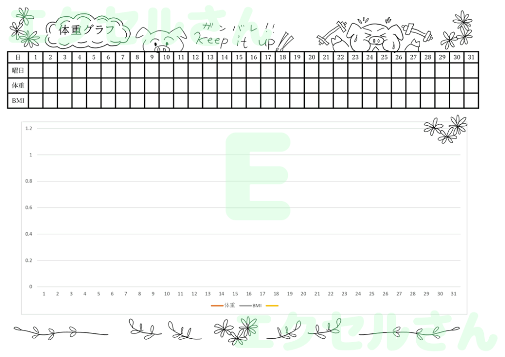体重グラフ：Excel無料A4